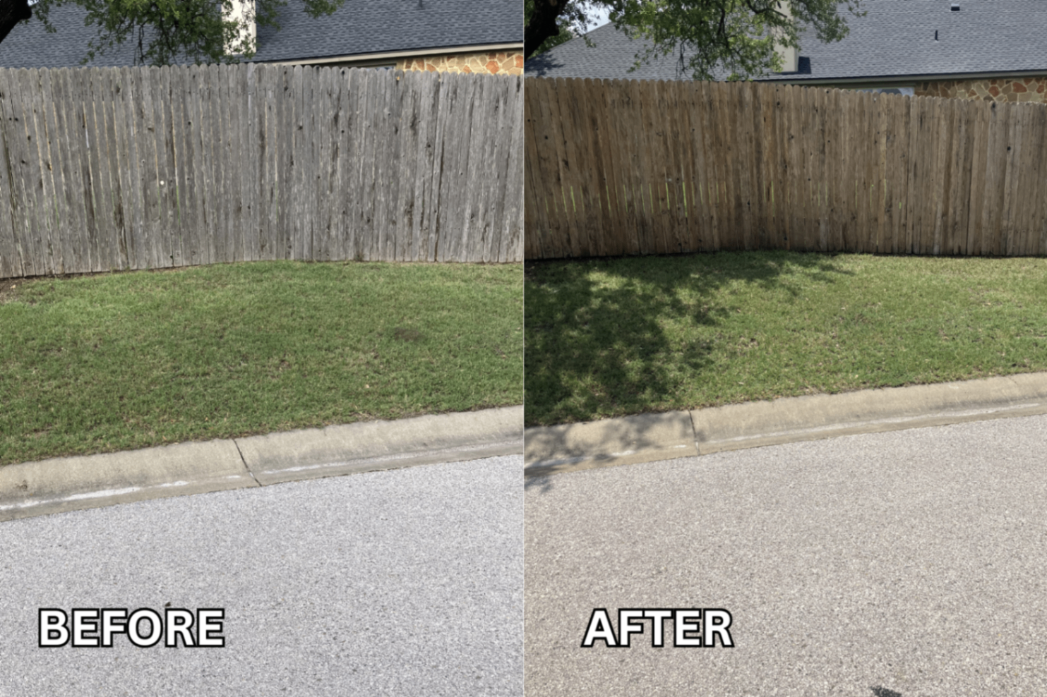 Before and after pressure washing — Fence