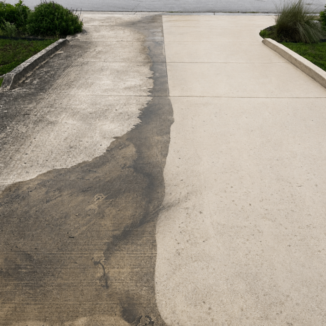 Before and after pressure washing — Driveway