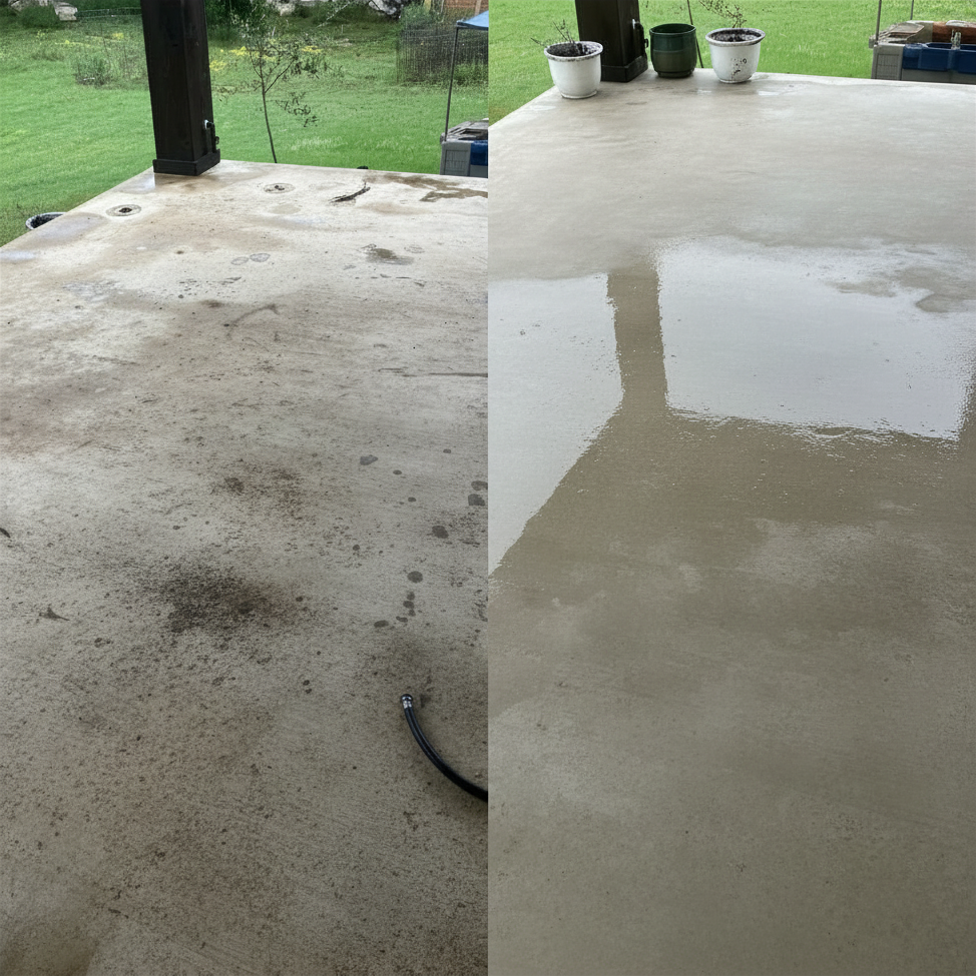 Before and after pressure washing — Patio