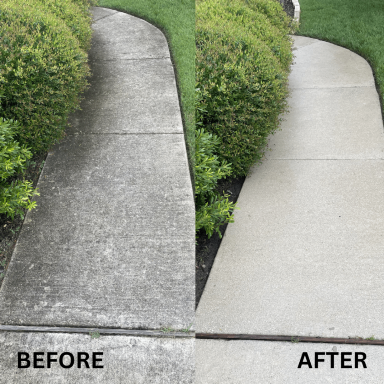 Before and after pressure washing — Sidewalk