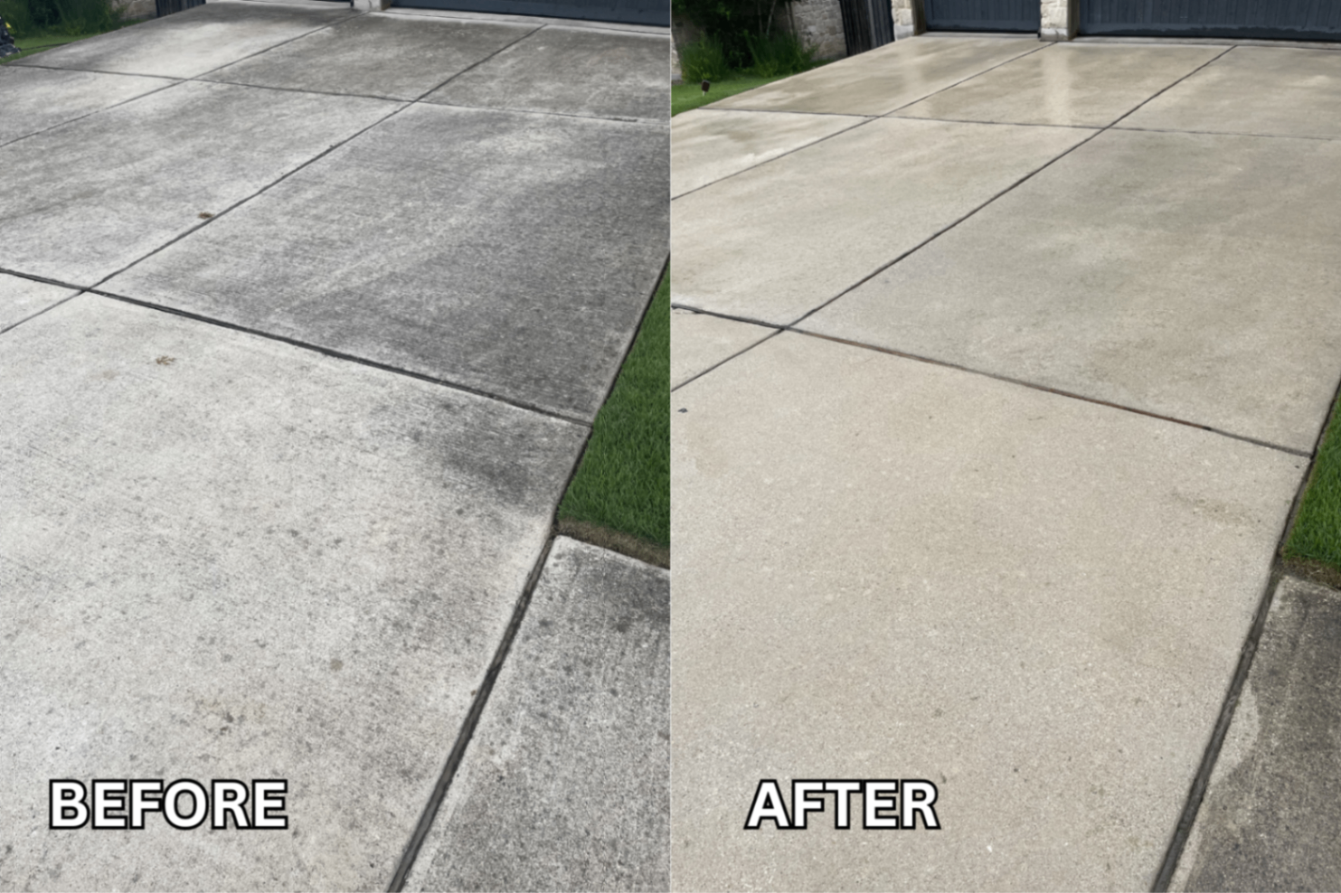 Before and after pressure washing — Driveway